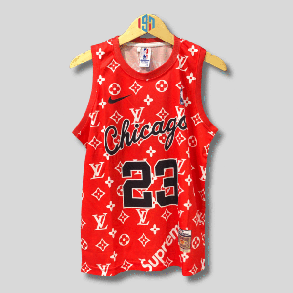 CHICAGO BULLS MICHAEL JORDAN 23 | MEN'S RED CUSTOM BASKETBALL JERSEY LV SUPREME | MENS JORDAN JERSEY
