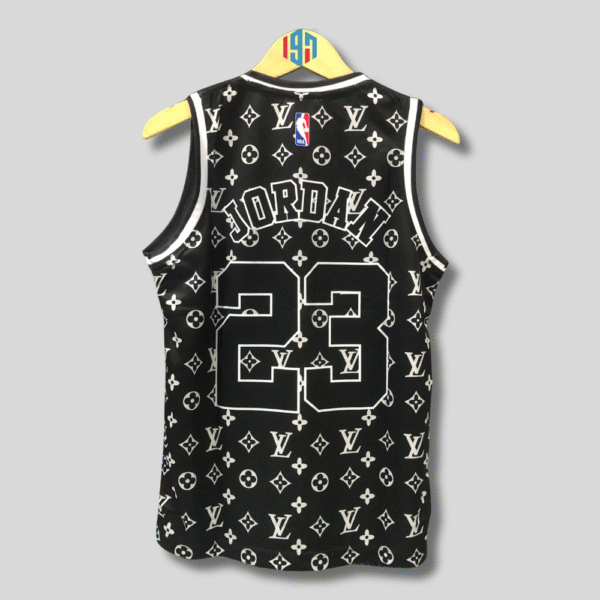 CHICAGO BULLS MICHAEL JORDAN 23 | KID BLACK AND WHITE CUSTOM BASKETBALL JERSEY LV LOGO