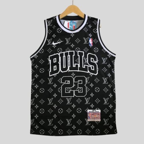 CHICAGO BULLS MICHAEL JORDAN 23 | MEN'S BLACK CUSTOM BASKETBALL JERSEY LV LOGO