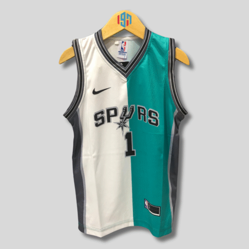 SAN ANTONIO SPURS VICTOR WEMBANYAMA 1 KID CUSTOM WHITE TEAL BASKETBALL JERSEY