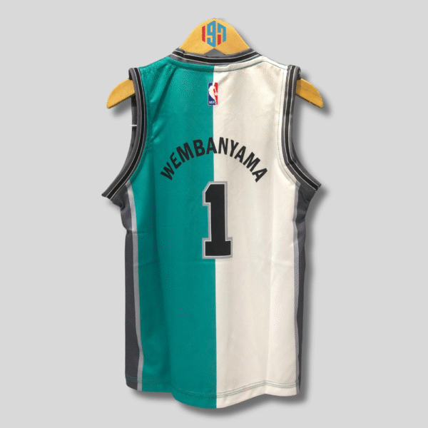 SAN ANTONIO SPURS VICTOR WEMBANYAMA 1 KID CUSTOM WHITE TEAL BASKETBALL JERSEY