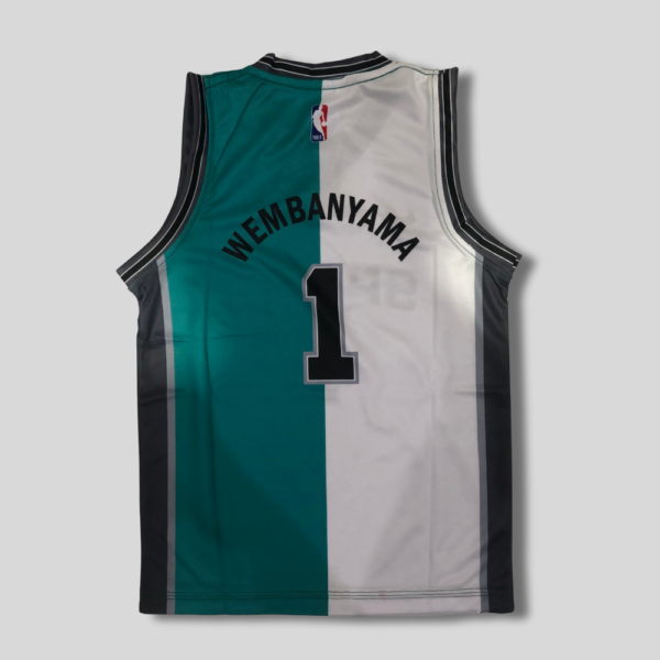 SAN ANTONIO SPURS VICTOR WEMBANYAMA 1 KID CUSTOM WHITE TEAL BASKETBALL JERSEY