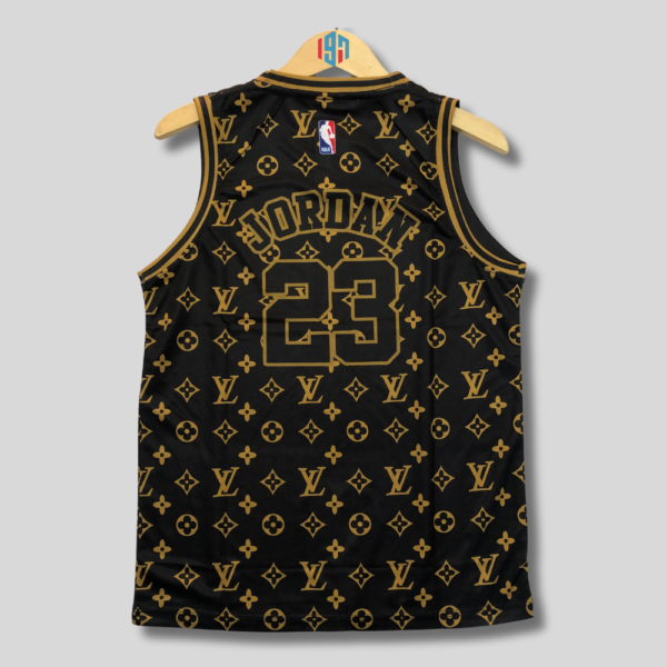 CHICAGO BULLS MICHAEL JORDAN 23 | MEN'S BLACK AND GOLD CUSTOM BASKETBALL JERSEY LV LOGO
