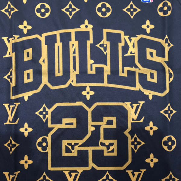 CHICAGO BULLS MICHAEL JORDAN 23 | MEN'S BLACK AND GOLD CUSTOM BASKETBALL JERSEY LV LOGO